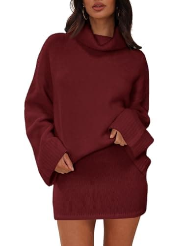 Langwyqu Women's 2 Piece Fall Outfit: Turtleneck Sweater & Mini Skirt Trendy Loungewear