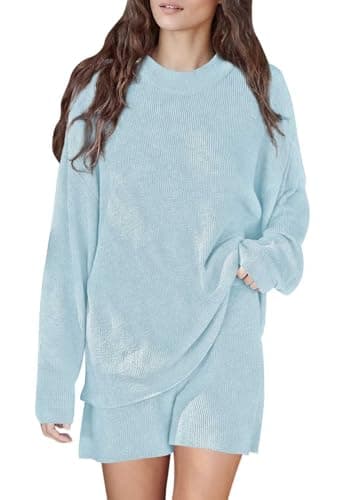 Viottiset Women's 2-Piece Matching Pajama Set: Long Sleeve Sweater Top and Shorts