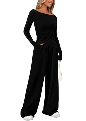 PrettyGarden Women's Asymmetrical Sleeve Lounge Set Wide Leg Pants Tracksuit