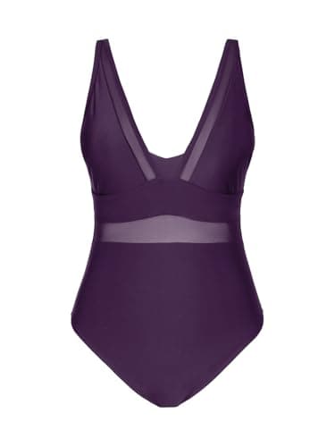 CUPSHE Women's Plus Size V-Neck Mesh Swimsuit with Tummy Control Adjusted Straps