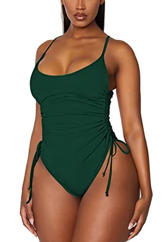 Viottiset Women's Ruched High Cut Tummy Control One Piece Bathing Suit