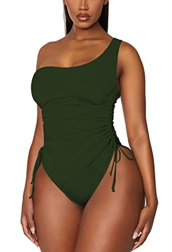 Viottiset Women's One Shoulder Ruched Swimsuit with Tummy Control