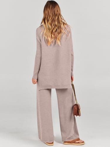 ANRABESS Women's Oversized Turtleneck Knit Pullover Sweatset Wide Leg Pants Fall Loungeewear