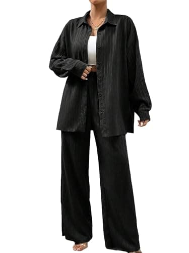 Floerns Women's Longline Blouse & Wide Leg Pants Outfit Set