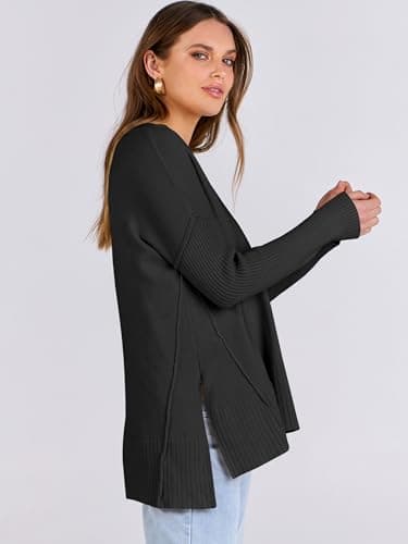 2024 Fall Women's Oversized V Neck Batwing Sleeve Sweater