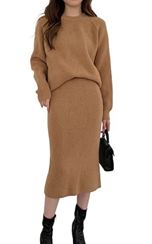 ChouYatu Women's Knit Sweater & Bodycon Skirt Outfit Sets
