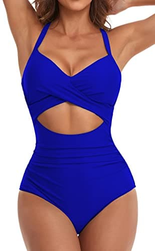 Eomenie Women's High-Waisted Cutout One-Piece Swimsuit with Tummy Control