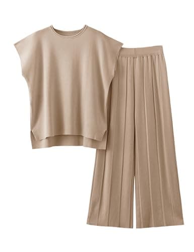 VATEAMI Women Knit Sweater Set with High-Waist Wide Leg Pants