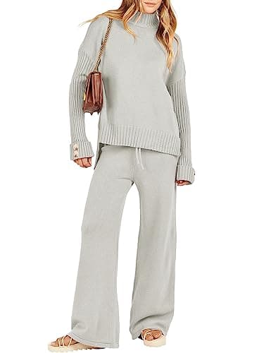 ANRABESS Women's 2-Piece 2024 Fashion Long Sleeve Knit Sweater & Wide Leg Pant Loungewear