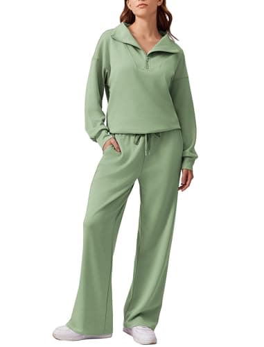 PINSPARK Women's 2025 Fall 2-Piece Oversized Sweatsuit & Wide Leg Pants Matching Set