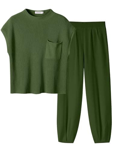 ANRABESS Women's Two-Piece Knit Sweater Vest & Crop Top Pants Set