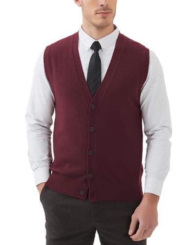 Kallspin Men's Wool Blend V-Neck Sleeveless Cardigan Vest