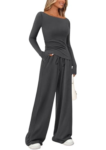 PrettyGarden Women's Asymmetrical Sleeve Lounge Set Wide Leg Pants Tracksuit