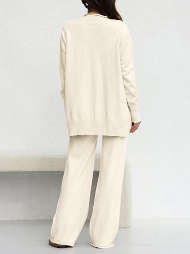 Fazortev Women's Long Sleeve Top & Wide Leg Pants Knit Lounge Set