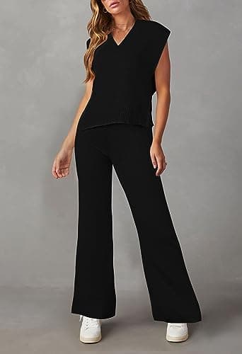 Viottiset Women's 2-Piece Sweater Vest and Wide Leg Pants Set