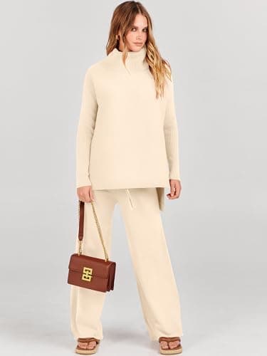 ANRABESS Women's Oversized Turtleneck Sweater Set with Wide Leg PantsFall 2025