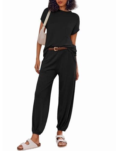 Ekouaer Women's 2-Piece Lounge Set: Cap Sleeve Tops & Jogger Pants