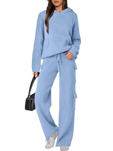 ANRABESS Women's Hooded Knit Sweater & Straight Leg Pants Fall Travel Outfit