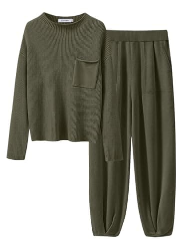 ANRABESS Women's Long Sleeve Fall Sweater Set with Oversized Pants