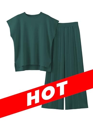 VATEAMI Women Knit Sweater Set with High-Waist Wide Leg Pants