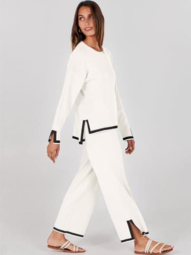 ANRABESS Women's Knit Sweater Tops & Wide Leg Pants Matching Sweatsuit Set