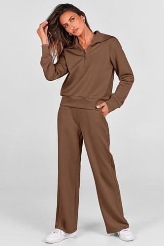 PRETTYGARDEN Women's Casual Half Zip Sweatshirts & Wide Leg Pants Sets