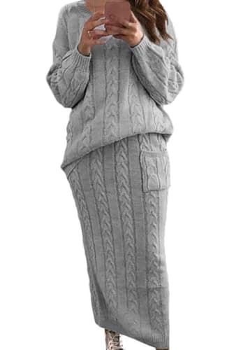 Chouuyaotou Women's Winter Chunky Cable Knit Pencil Skirt & Oversized Pullover Set