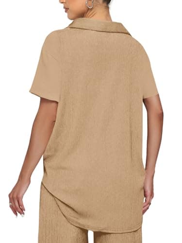 LYANER Women's Button Down Shirt & Wide Leg Pants Set