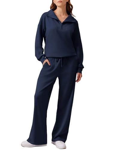 PINSPARK Women's 2025 Fall 2-Piece Oversized Sweatsuit & Wide Leg Pants Matching Set
