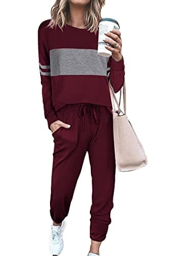 PrettyGarden Women's Color Block Tracksuit Crewneck Long Sleeve Tops & Pants