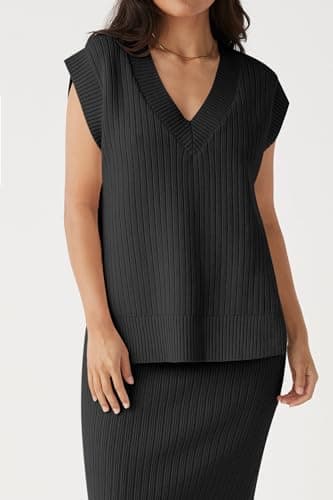 HAEOF Women's V-Neck Spring Summer Casual Ribbed Knit Vest