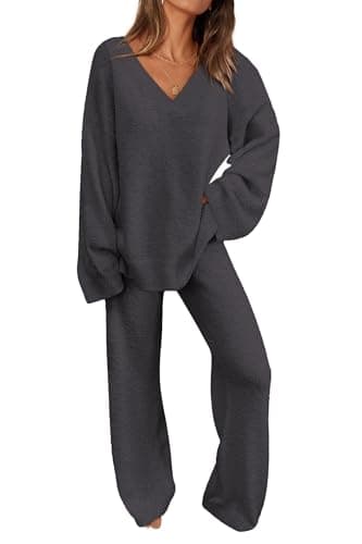 PRETTYGARDEN Women's Oversized V-Neck Sweater & Wide Leg Pants Fall Winter Set