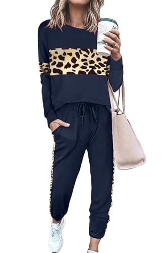 PrettyGarden Women's Color Block Tracksuit Crewneck Long Sleeve Tops & Pants