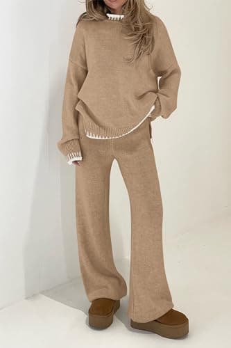 Women's Knit Sweater and Wide Leg Pants Set for Casual Loungewear