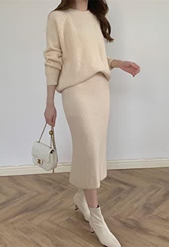 ChouYatu Women's Knit Sweater & Bodycon Skirt Outfit Sets
