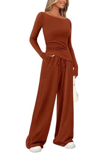 PrettyGarden Women's Asymmetrical Sleeve Lounge Set Wide Leg Pants Tracksuit