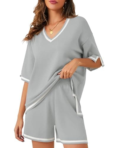 Bloggerlove Women Lightweight Knit Short Sets Lounge Sweater
