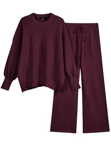 LILLUSORY Women's Oversized Knit Sweatsuit with Wide Leg Pants
