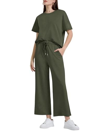XIEERDUO Women's 2-Piece Loose Pajama Set Pullover Tops & Wide Leg Pants