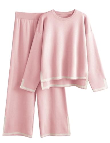 Tanming Women's Long Sleeve Knit Sweater & Wide Leg Pants Lounge Set