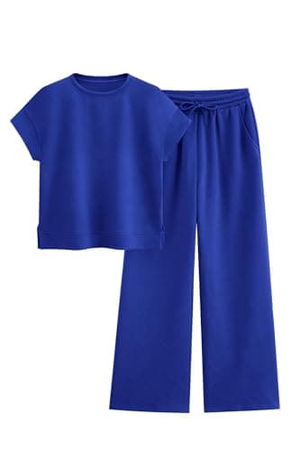 PRETTYGARDEN Women Casual Tracksuit Short Sleeve Top & Wide Leg Pants Matching Lounge Set