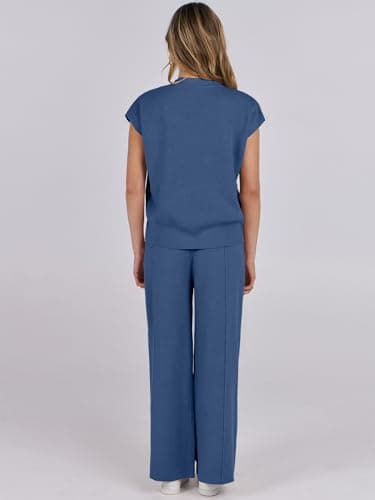 Caracilia Women's Summer 2-Piece Knit Set Vest & Wide Leg Pants 2025 Spring