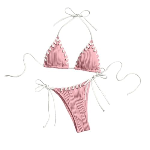 Plus Size Women's Sparkle Tie-Thong High-Waisted Swimwear