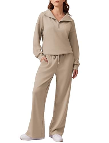 PINSPARK Women's 2025 Fall 2-Piece Oversized Sweatsuit & Wide Leg Pants Matching Set
