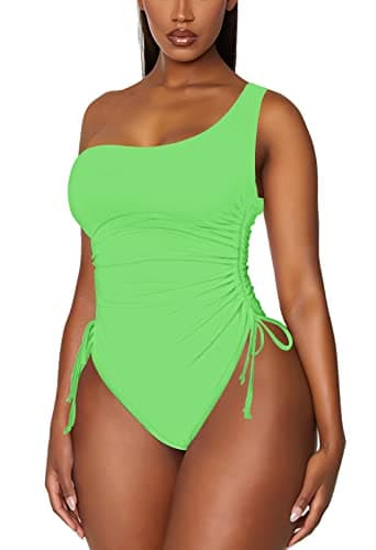 Viottiset Women's One Shoulder Ruched Swimsuit with Tummy Control