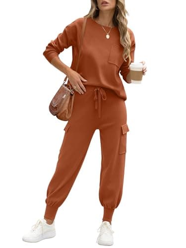 Caracilia Women's Long Sleeve Knit Outfit Matching Jogger Pants Fall Lounge Sets