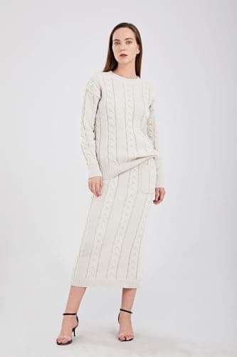 utcoco Women's Chunky Cable Knit Sweater Skirt Set