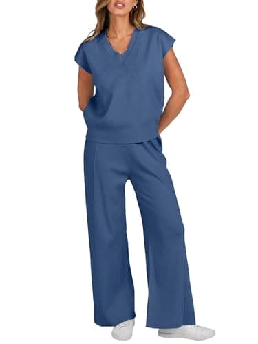 Caracilia Women's Summer 2-Piece Knit Set Vest & Wide Leg Pants 2025 Spring