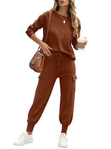 Caracilia Women's Long Sleeve Knit Outfit Matching Jogger Pants Fall Lounge Sets