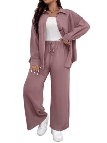 Floerns Women's Longline Blouse & Wide Leg Pants Outfit Set